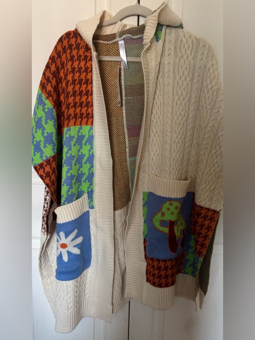 NWT Urban Outfitters UO Knit Cape Cardigan Poncho Patchwork one size